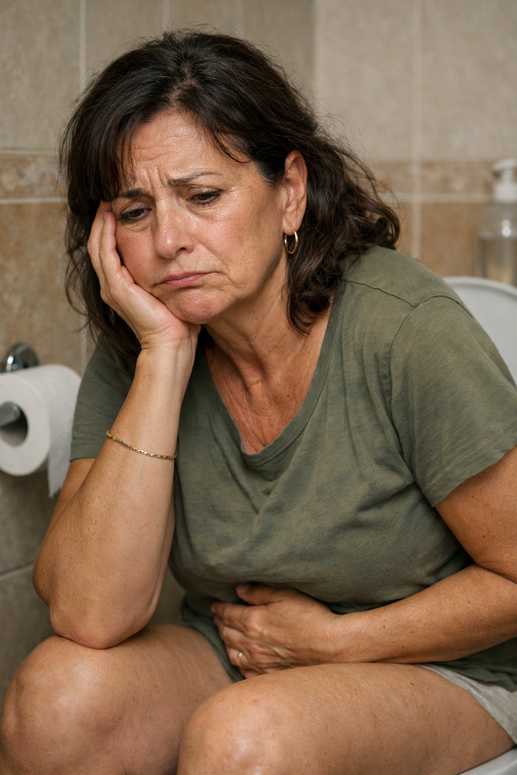 Mujer experimentando fatiga y malestar digestivo